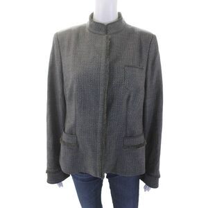 Armani Collezioni Womens Wool Textured Button Dotted Print Jacket Gray Size 12